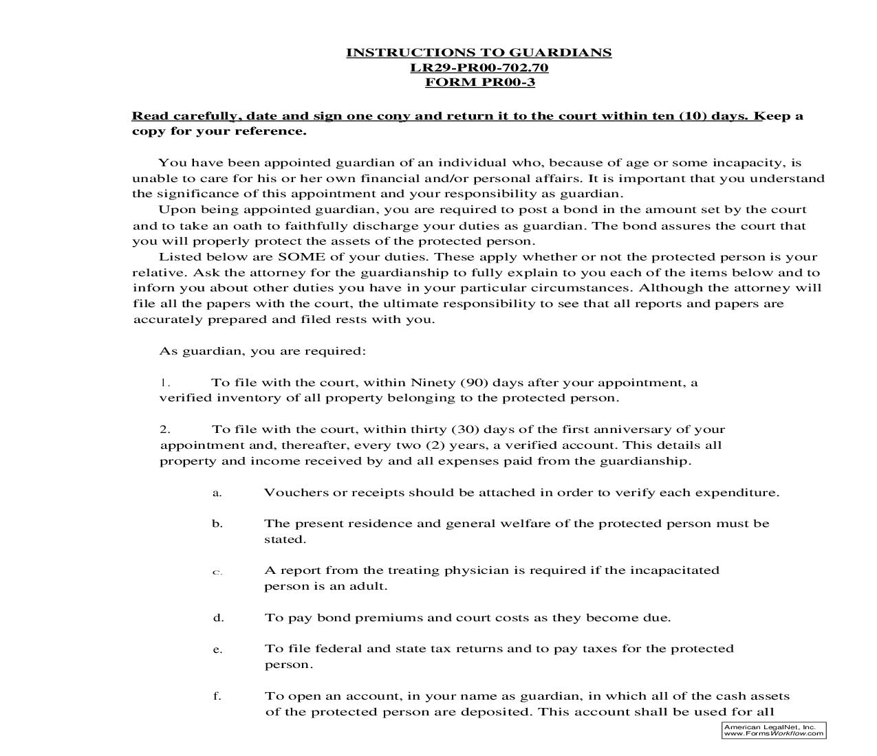 Instructions To Guardians {PR3} | Pdf Fpdf Doc Docx | Indiana