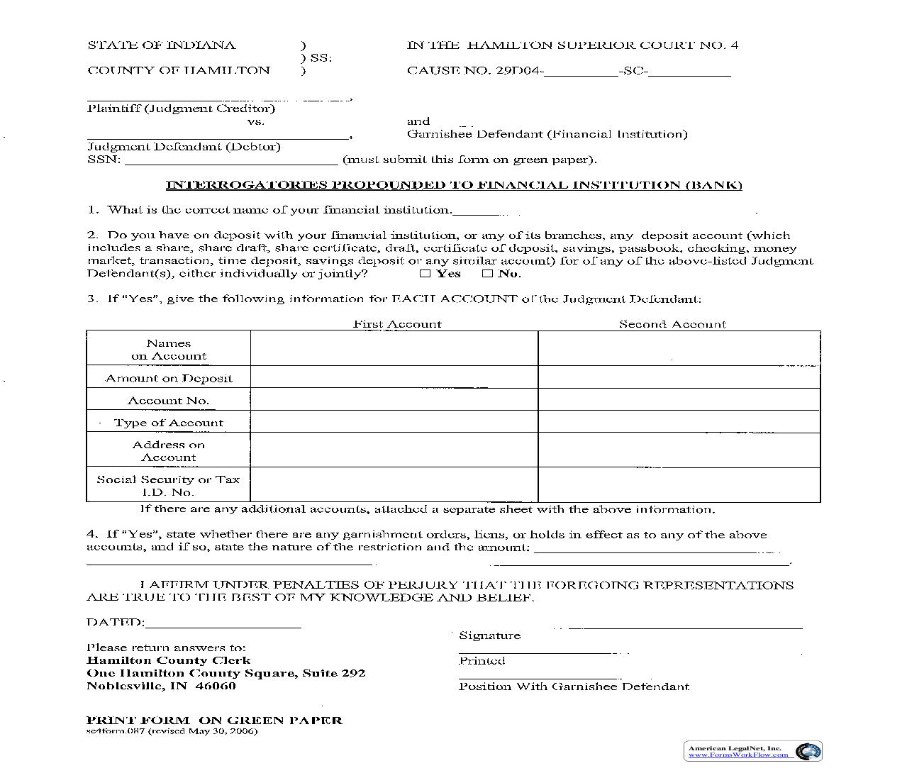 Interrogatories Propounded To Financial Institution (Bank) {.087} | Pdf Fpdf Doc Docx | Indiana