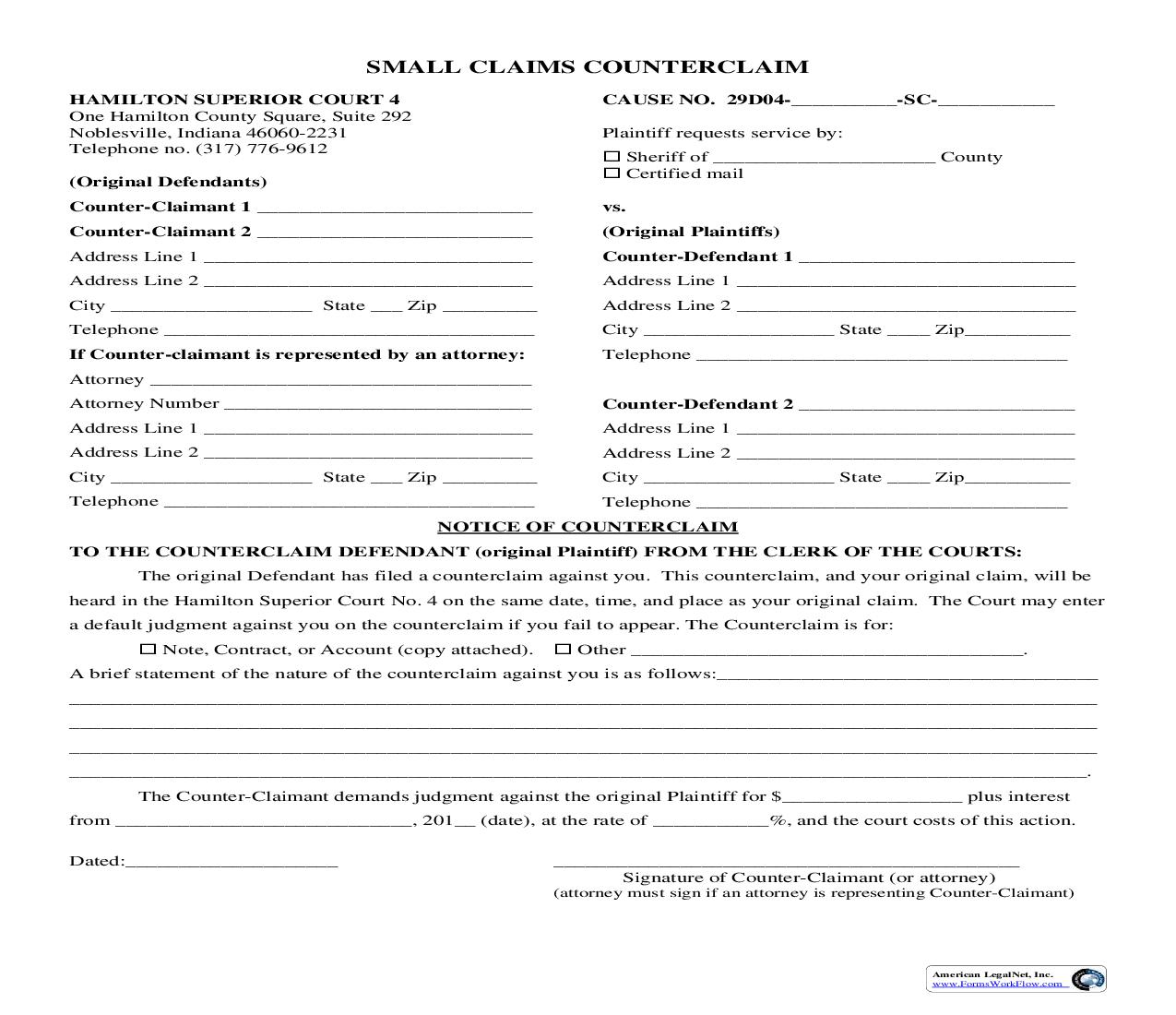 Small Claims Counterclaim {.005} | Pdf Fpdf Doc Docx | Indiana