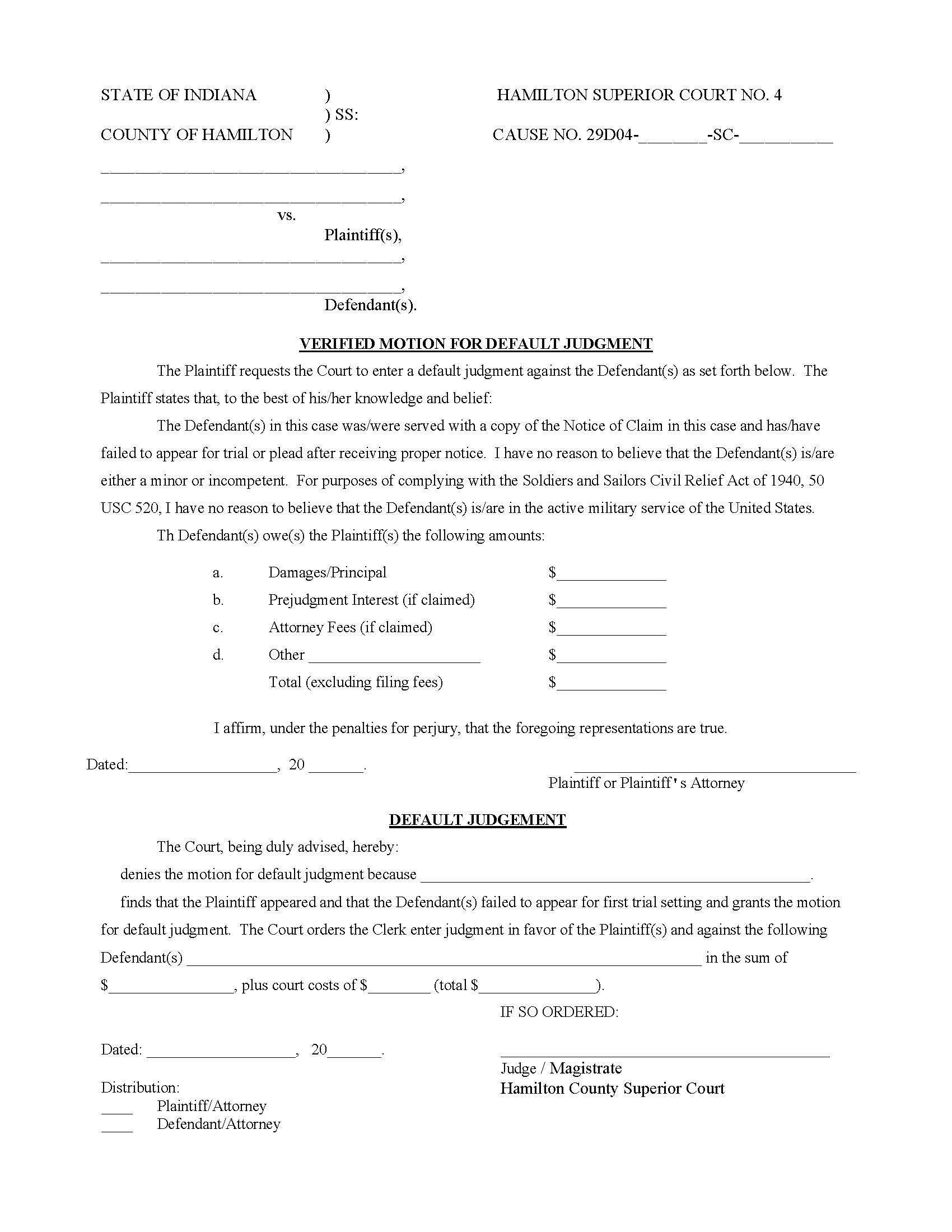 Verified Motion For Default Judgment {.065} | Pdf Fpdf Doc Docx | Indiana
