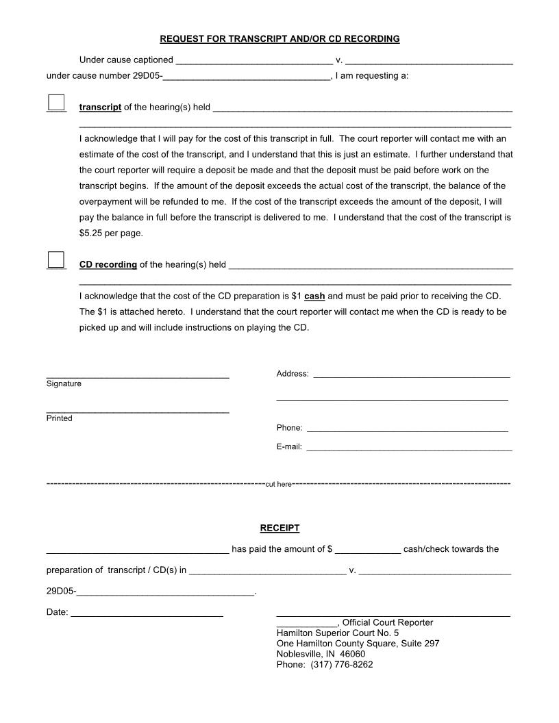 Request For Transcript Or CD Recording | Pdf Fpdf Docx | Indiana