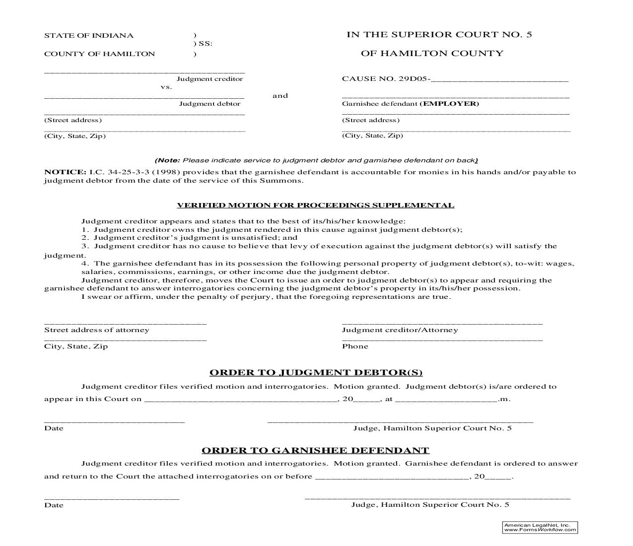 Verified Motion For Proceedings Supplemental Employer |  | Indiana