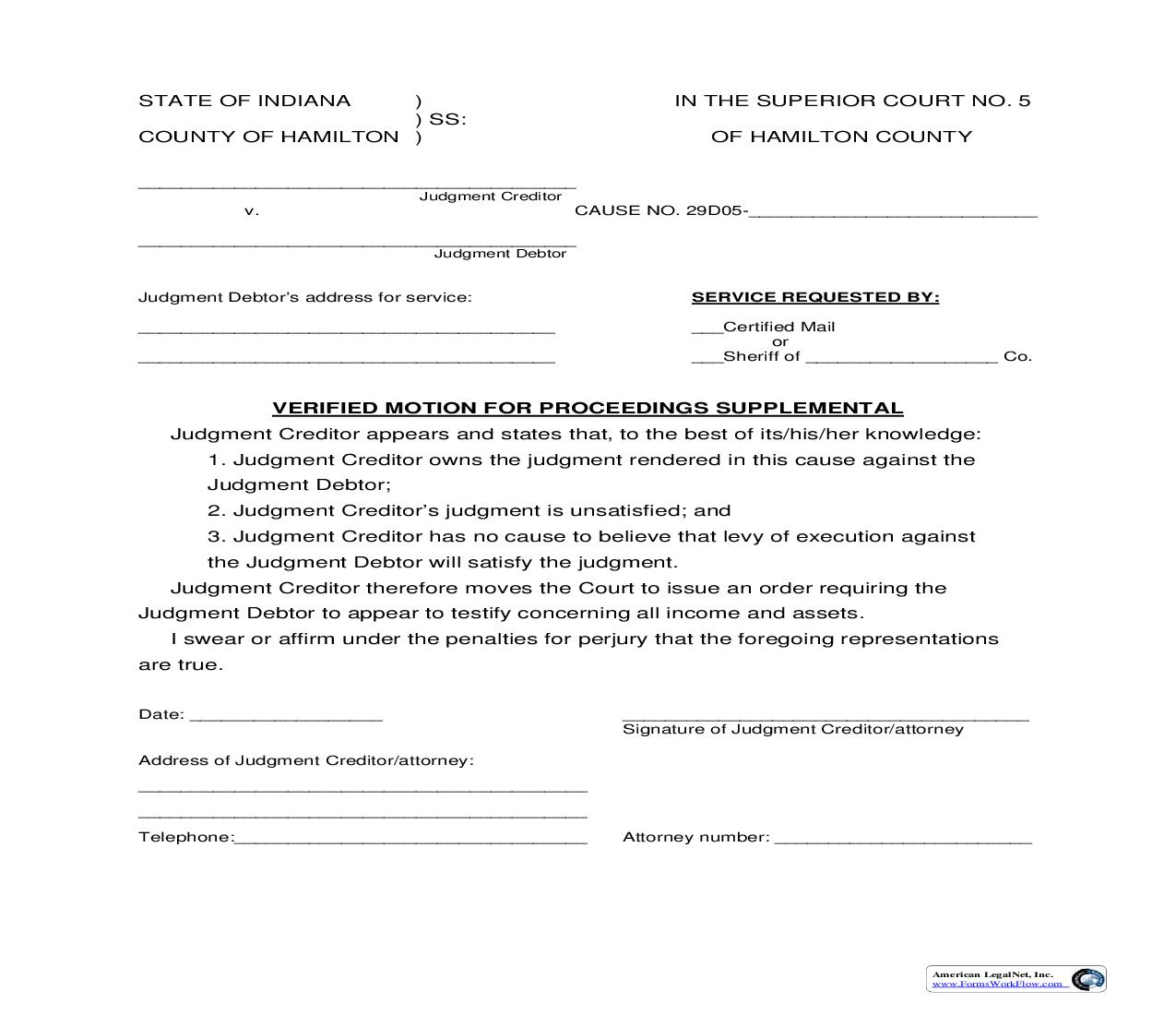 Verified Motion For Proceedings Supplemental  | Pdf Fpdf Doc Docx | Indiana
