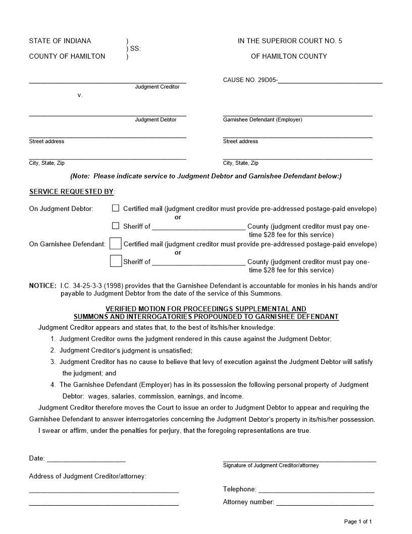 Verified Motion Proceedings Supplemental - Order  - Interrogatories To Employer | Pdf Fpdf Doc Docx | Indiana