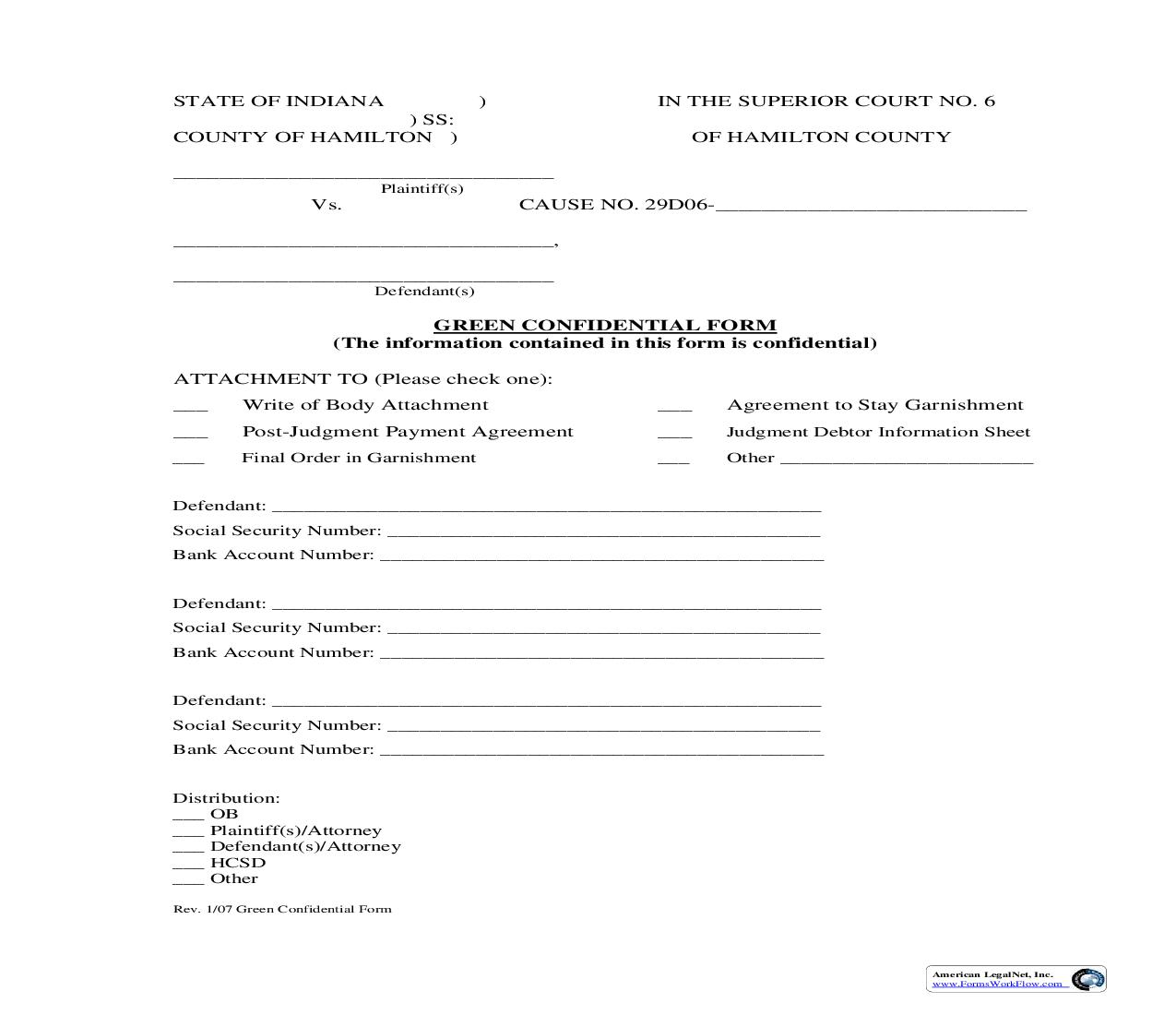 Green Confidential Form | Pdf Fpdf Doc Docx | Indiana