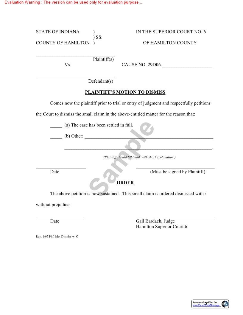 Plaintiffs Motion To Dismiss | Pdf Fpdf Doc Docx | Indiana