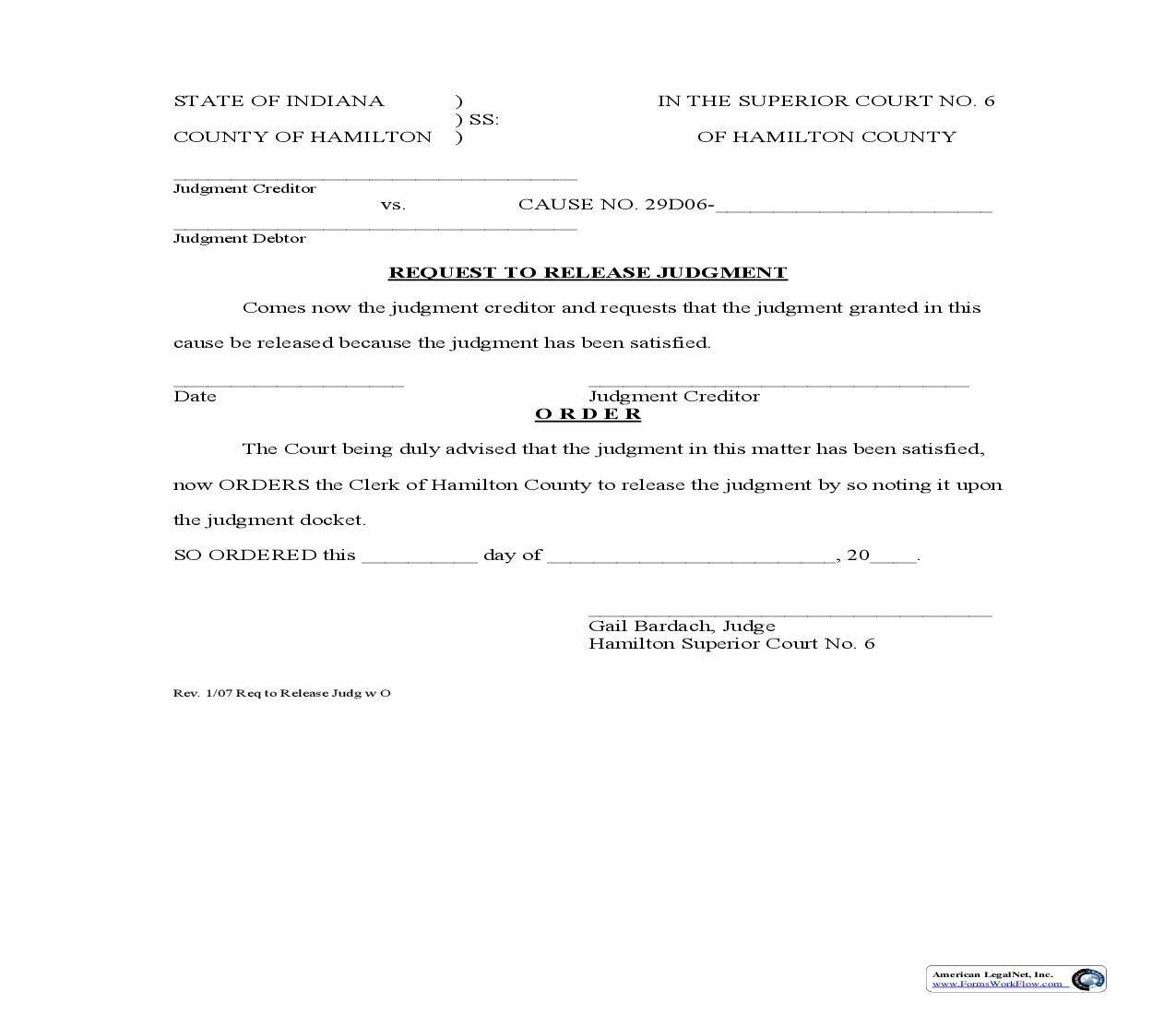 Request To Release Judgment | Pdf Fpdf Doc Docx | Indiana
