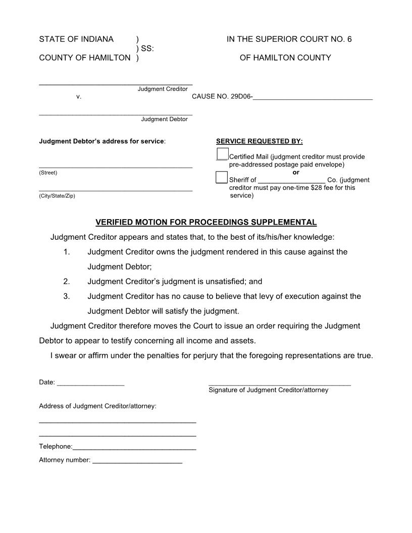 Verified Motion For Proceedings Supplemental And Order To Appear | Pdf Fpdf Doc Docx | Indiana