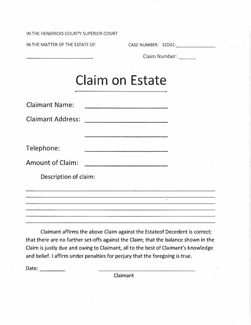Claim On Estate | Pdf Fpdf Docx | Indiana