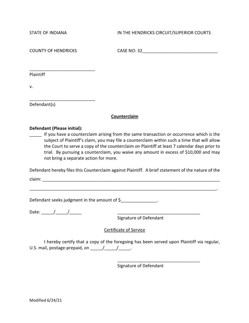 Counterclaim | Pdf Fpdf Docx | Indiana