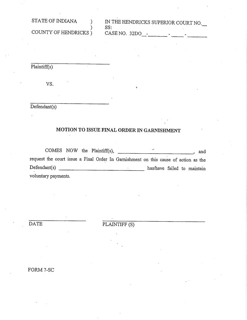 Motion To Issue Final Order In Garnishment And Final Order | Pdf Fpdf Docx | Indiana