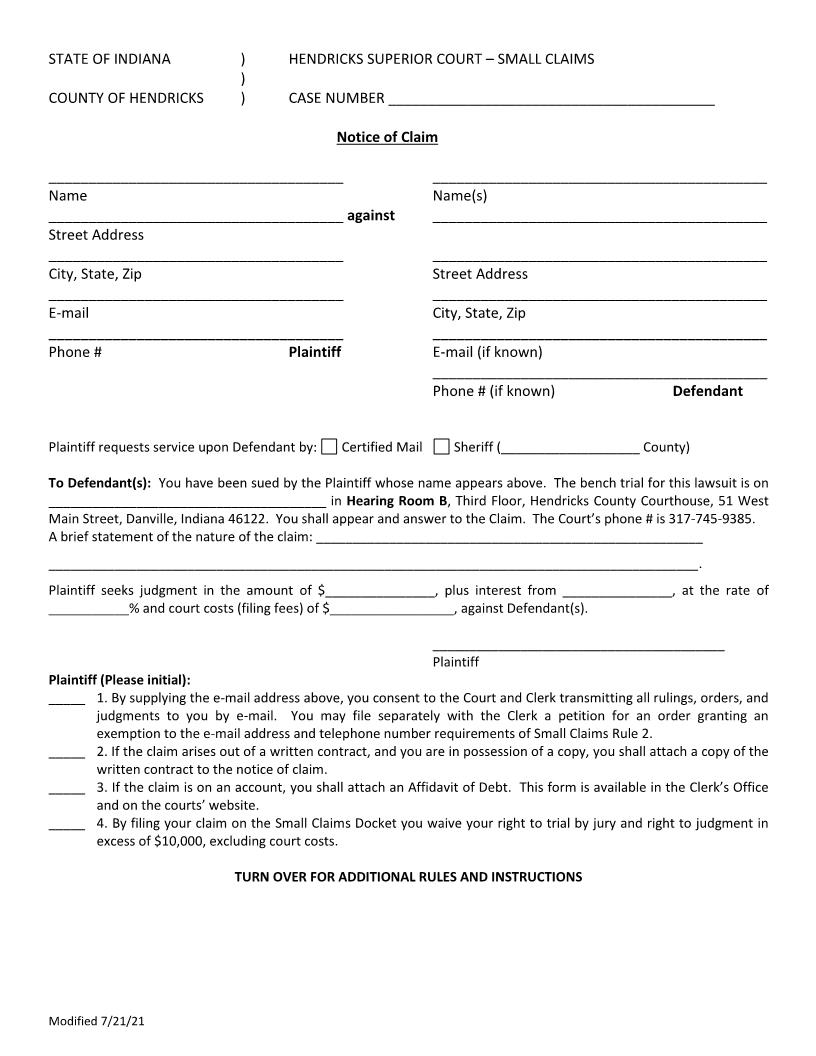 Notice Of Claim | Pdf Fpdf Docx | Indiana