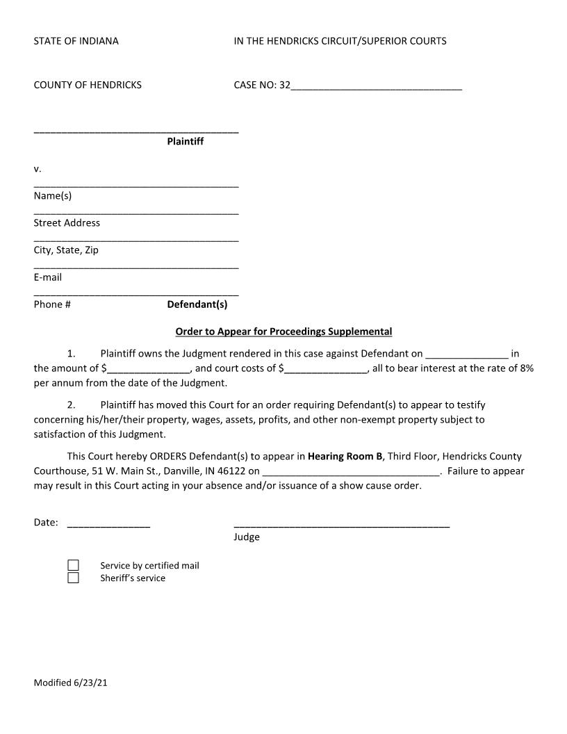 Order To Appear For Proceedings Supplemental | Pdf Fpdf Docx | Indiana