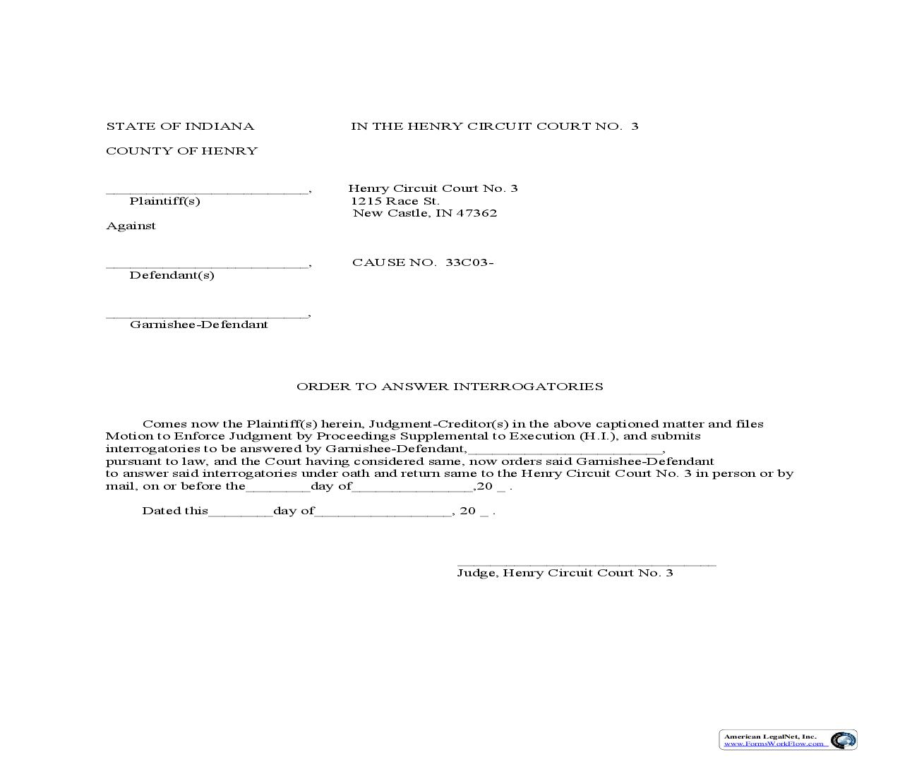 Order To Answer Interrogatories | Pdf Fpdf Doc Docx | Indiana