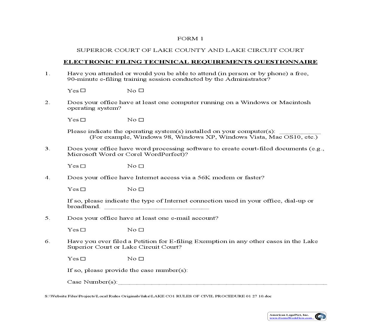 Electronic Filing Technical Requirements Questionnaire {1} | Pdf Fpdf Doc Docx | Indiana