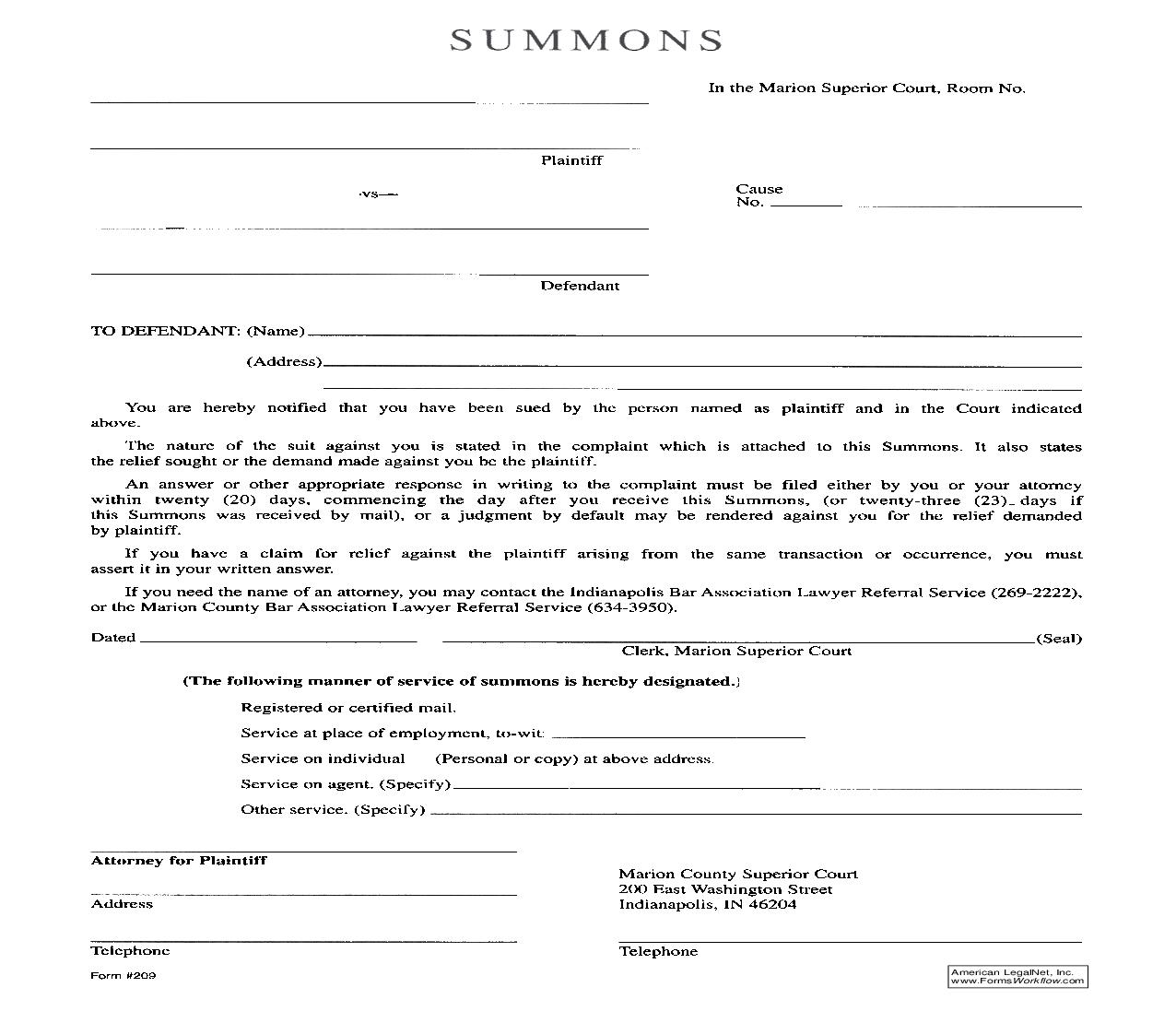 Summons | Pdf Fpdf Doc Docx | Indiana