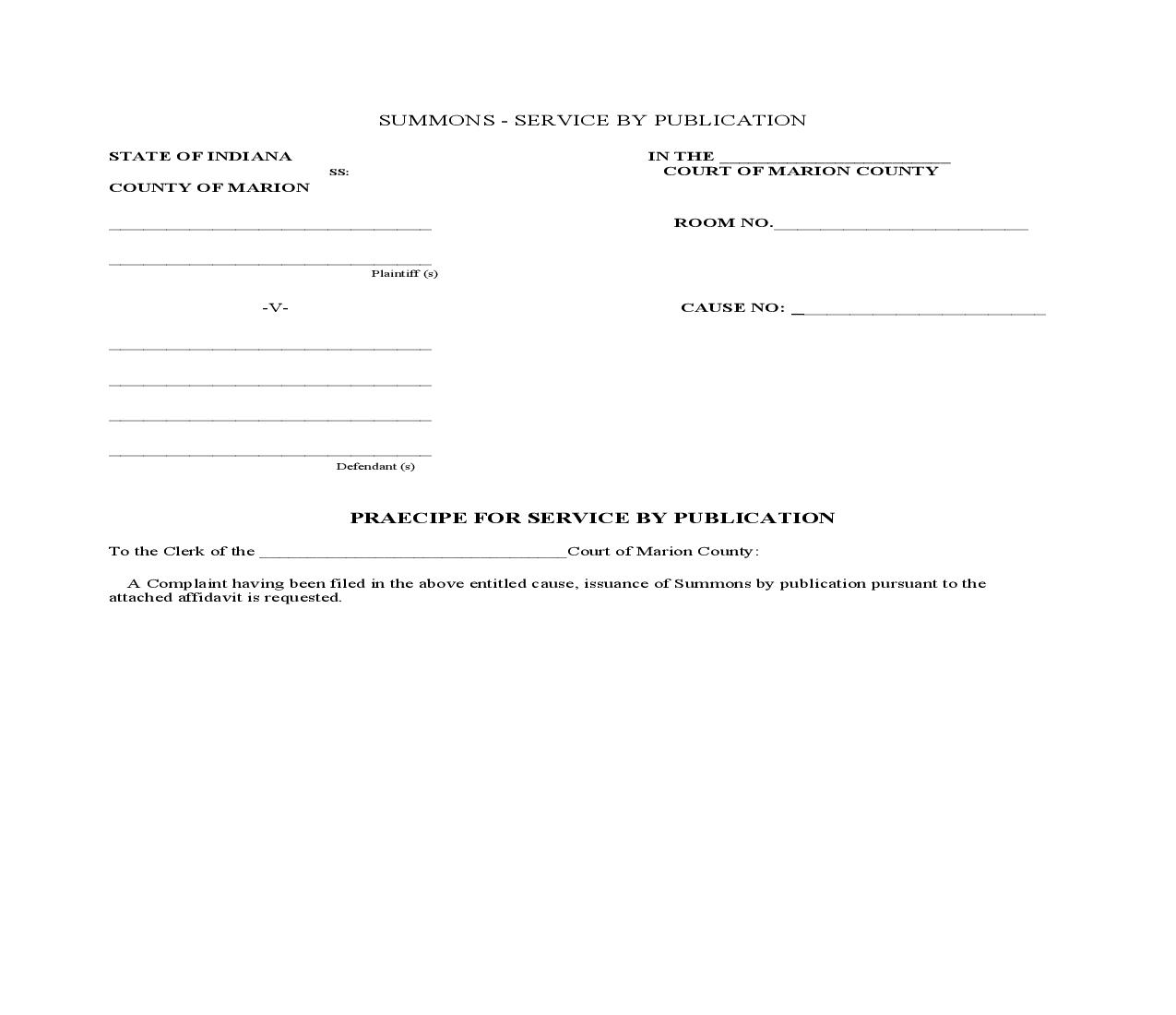 Praecipe For Service By Publication | Pdf Fpdf Doc Docx | Indiana