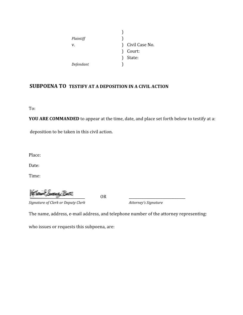Subpoena To Testify (Out Of State Litigants) | Pdf Fpdf Docx | Indiana