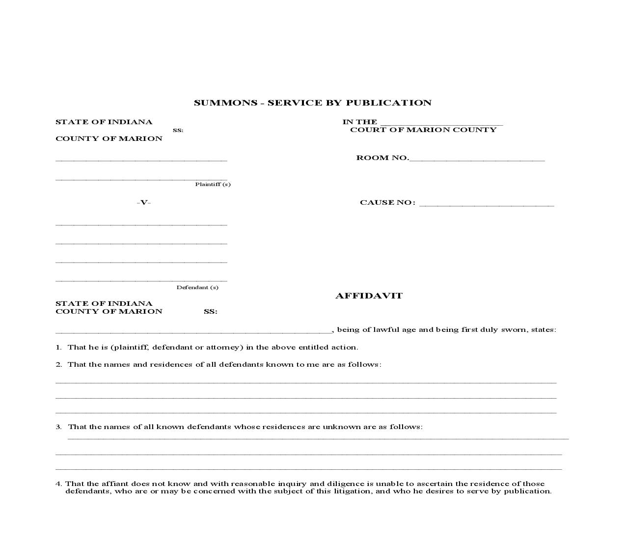 Summons Service By Publication Affidavit | Pdf Fpdf Doc Docx | Indiana