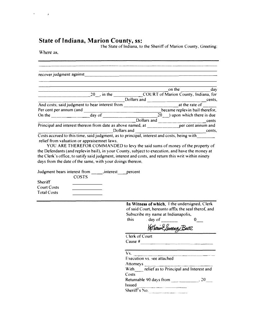 Writ Of Execution | Pdf Fpdf Docx | Indiana