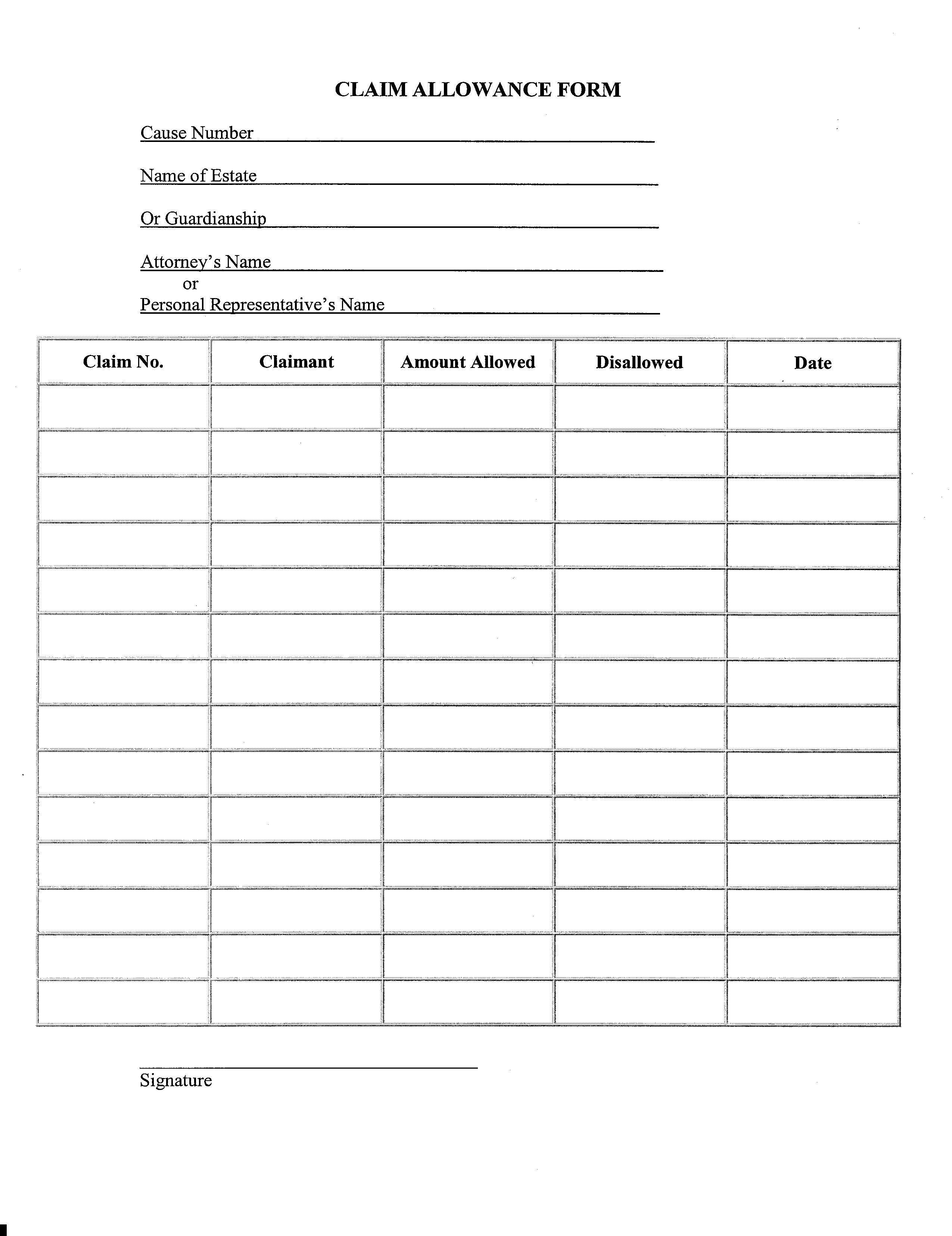 Claim Allowance Form | Pdf Fpdf Doc Docx | Indiana