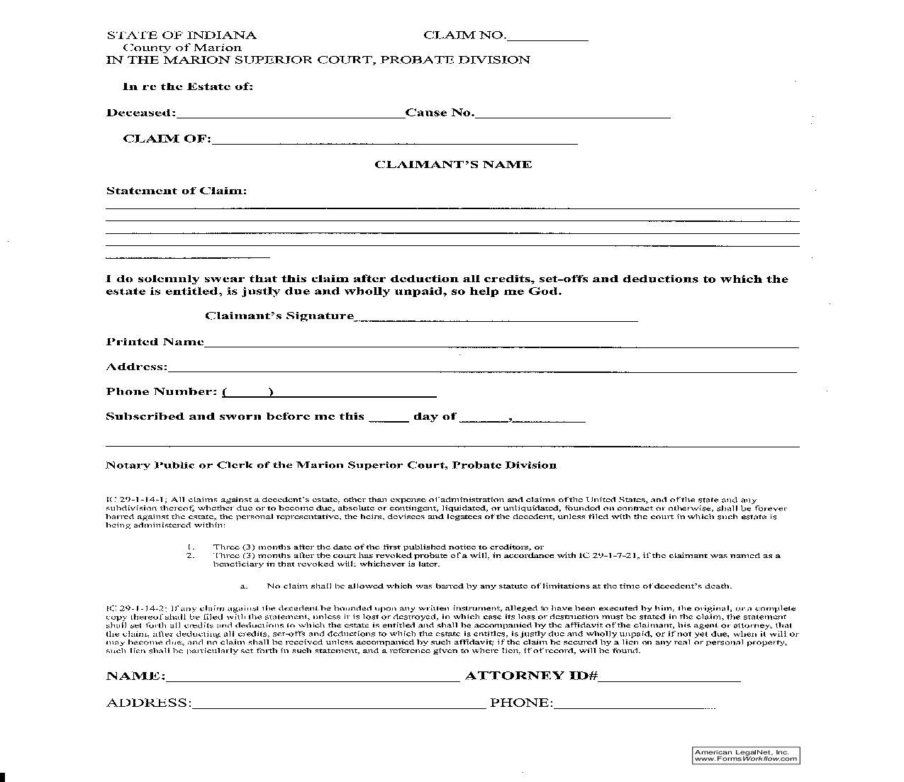 Claim Form | Pdf Fpdf Doc Docx | Indiana