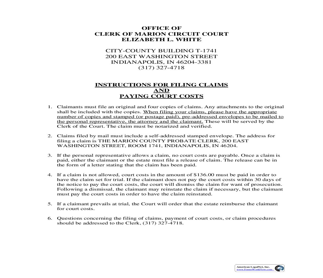 Claim Instructions | Pdf Fpdf Doc Docx | Indiana