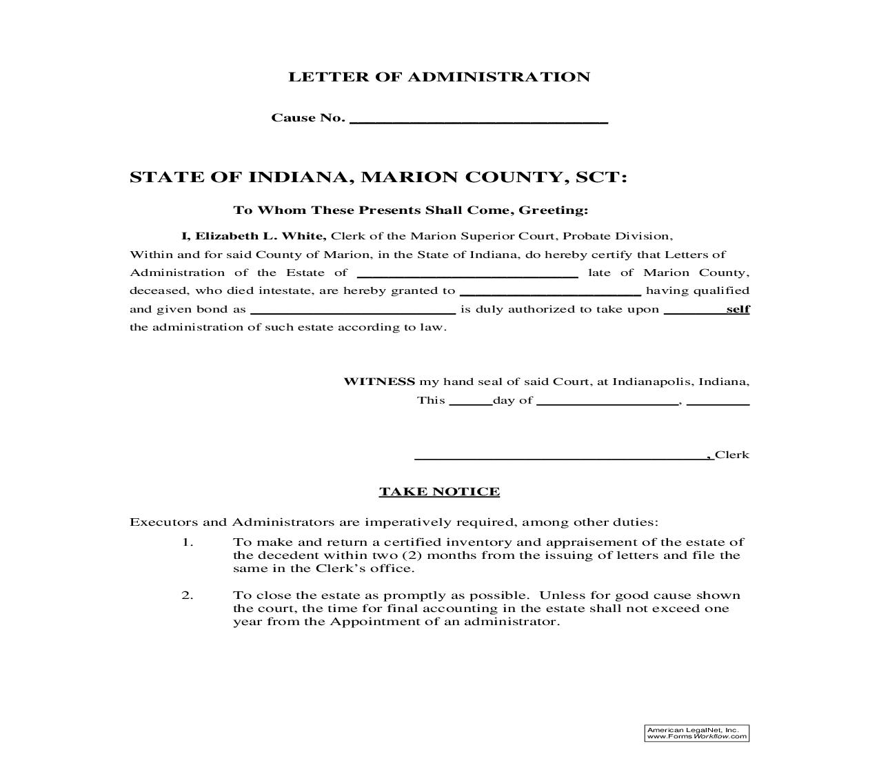 Letter Of Administration | Pdf Fpdf Doc Docx | Indiana