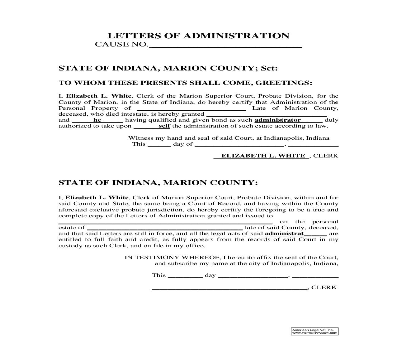 Letters Of Administration (Certified) | Pdf Fpdf Doc Docx | Indiana
