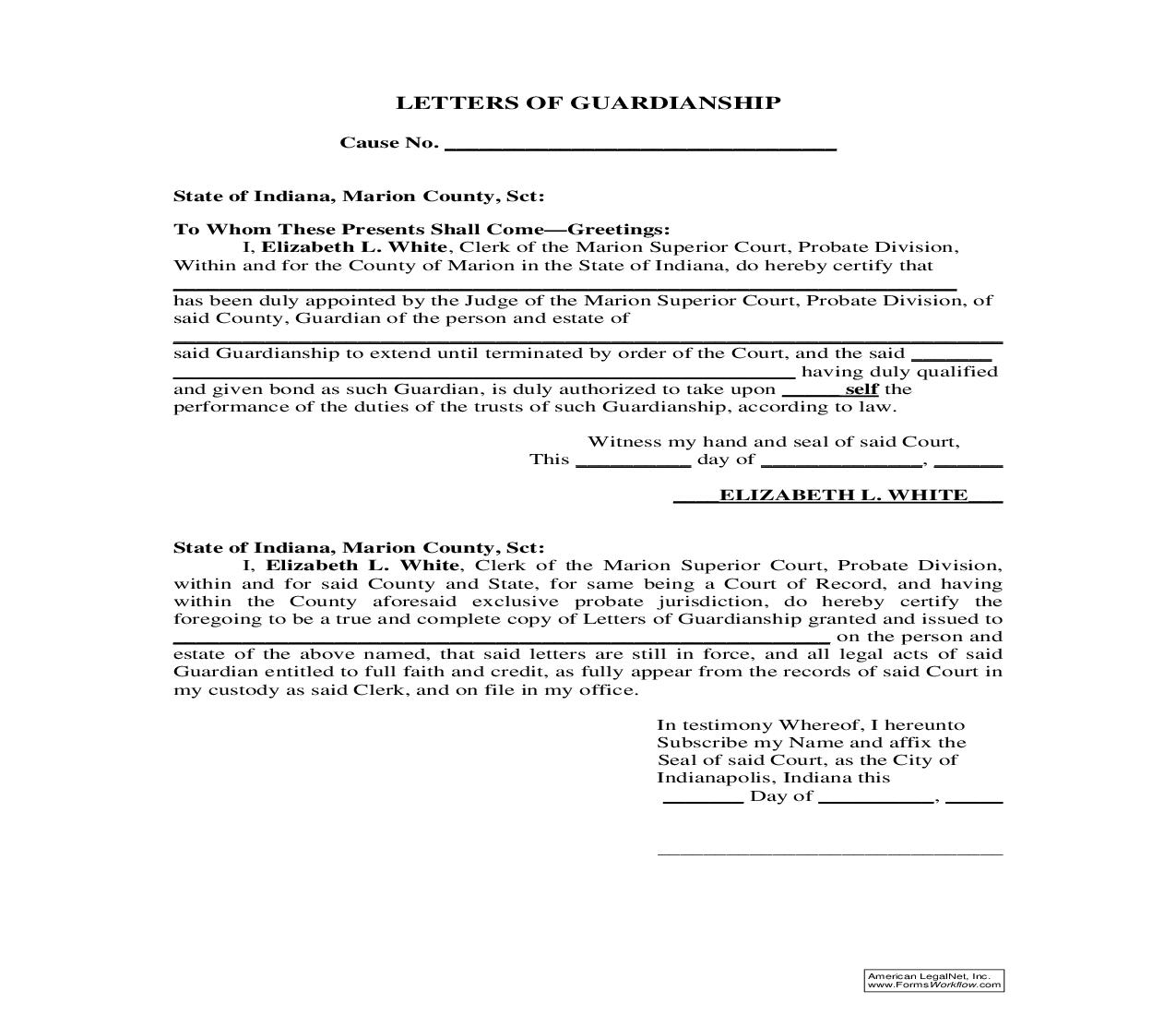 Letters Of Guardianship (Certified) | Pdf Fpdf Doc Docx | Indiana