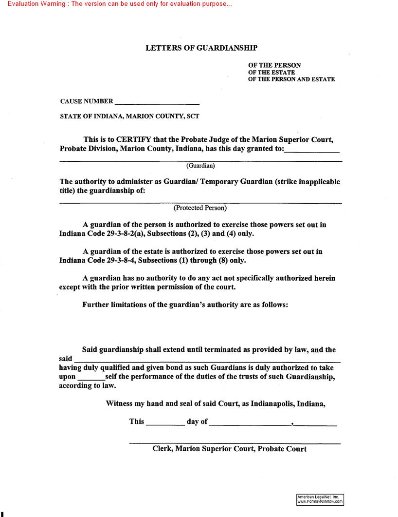Letters Of Guardianship | Pdf Fpdf Doc Docx | Indiana
