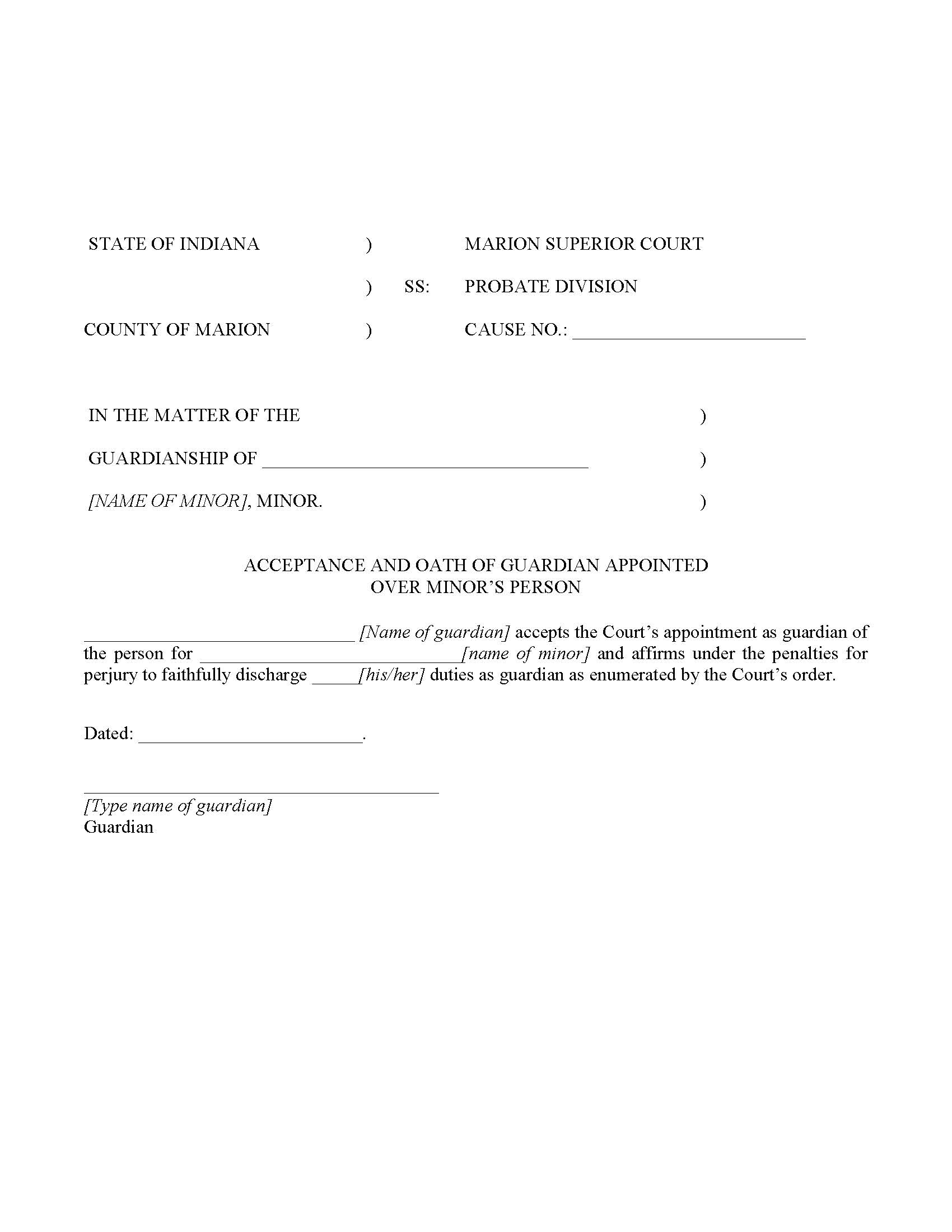 Oath Of Guardian | Pdf Fpdf Doc Docx | Indiana