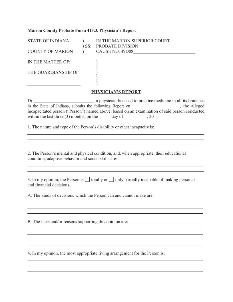 Physicians Report {413.3} | Pdf Fpdf Docx | Indiana