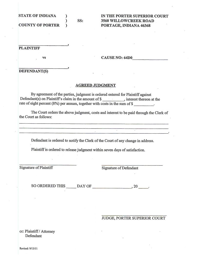 Agreed Judgment (Portage) | Pdf Fpdf Docx | Indiana