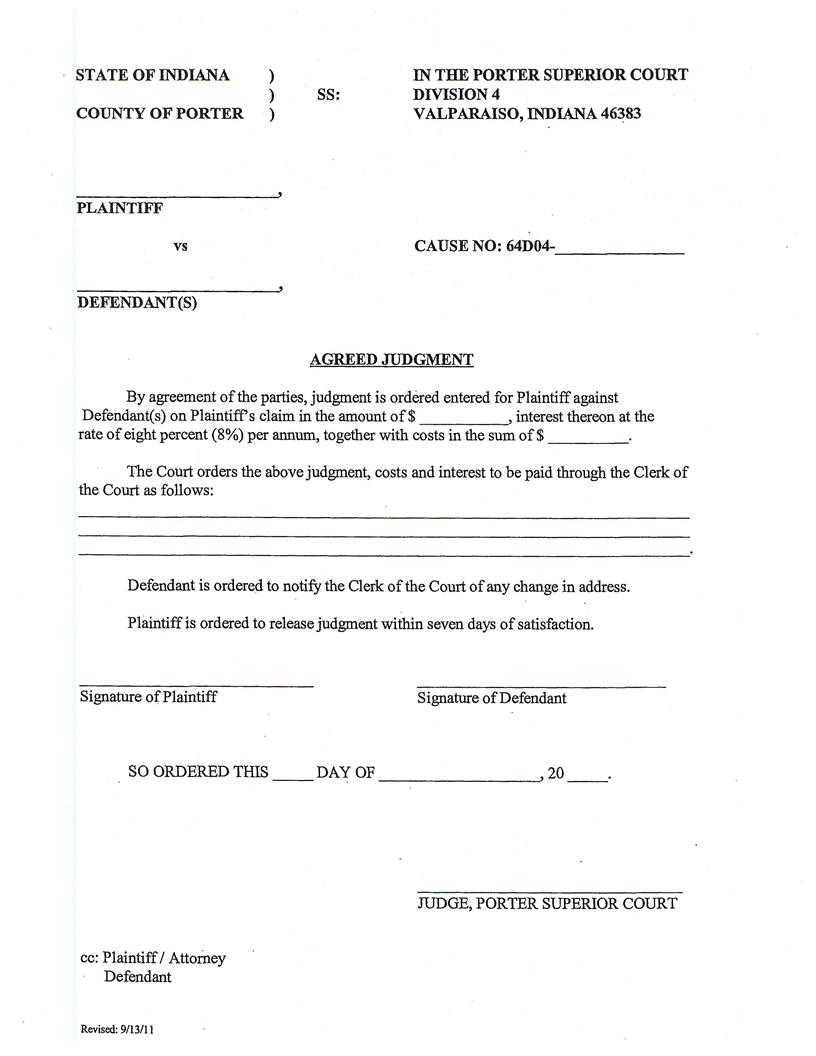 Agreed Judgment (Valparaiso) | Pdf Fpdf Docx | Indiana