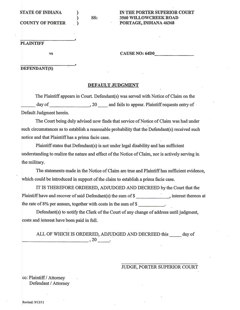 Default Judgment (Portage) | Pdf Fpdf Docx | Indiana