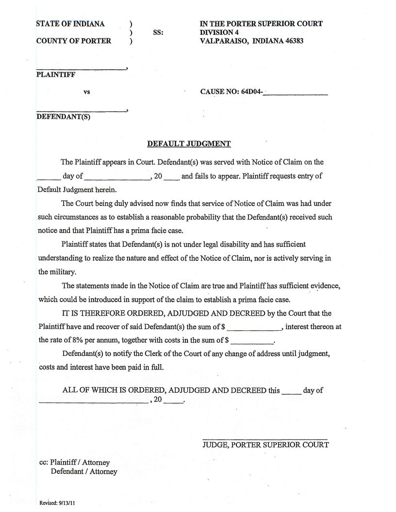 Default Judgment (Valparaiso) | Pdf Fpdf Docx | Indiana