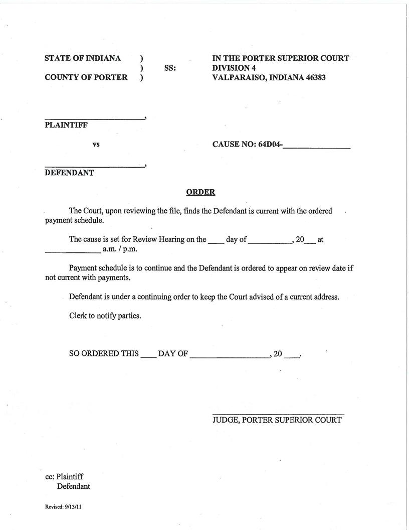 Order (Defendant Is Current - Superior Court 4) | Pdf Fpdf Docx | Indiana