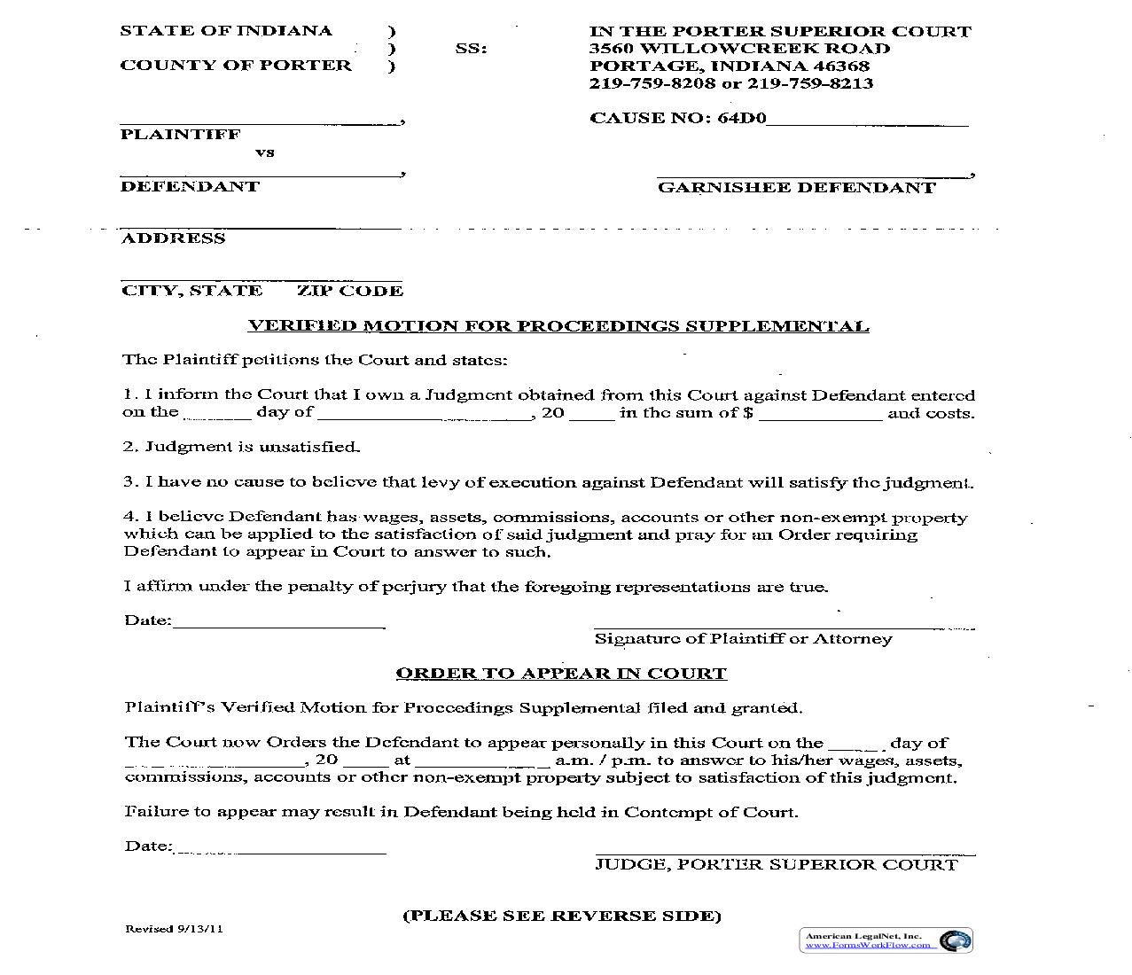 Verified Motion For Proceedings Supplemental (Portage) | Pdf Fpdf Doc Docx | Indiana
