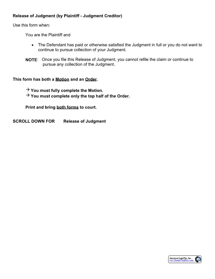 Release Of Judgment | Pdf Fpdf Docx | Indiana