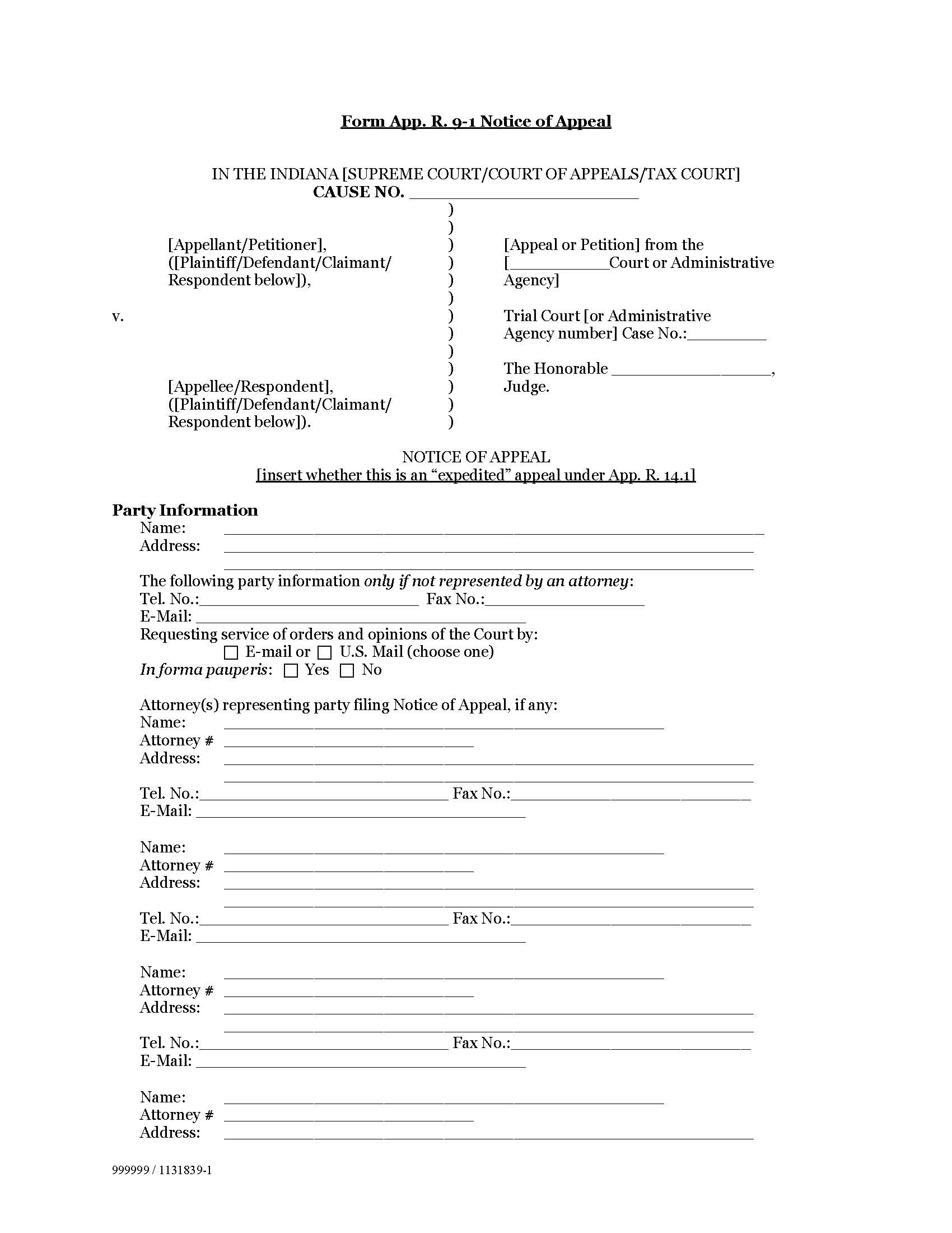 Notice Of Appeal {9-1} | Pdf Fpdf Doc Docx | Indiana