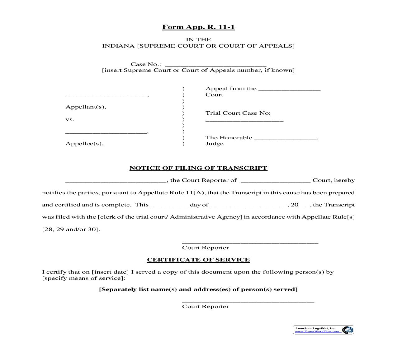 Notice Of Filing Of Transcript | Pdf Fpdf Doc Docx | Indiana