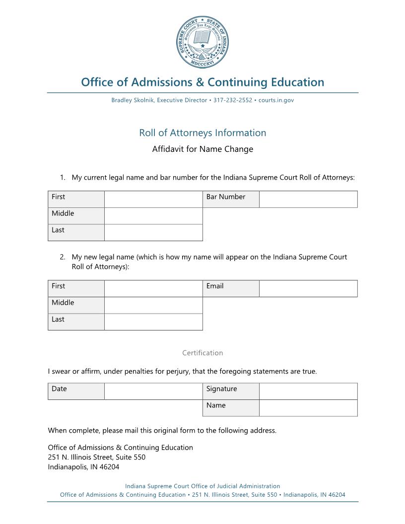 Affidavit For Name Change | Pdf Fpdf Doc Docx | Indiana