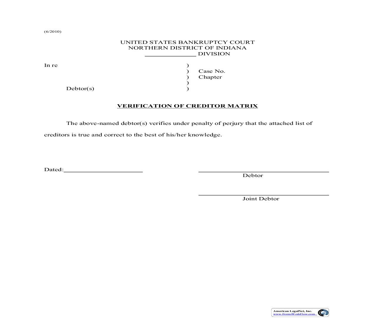 Verification Creditor Matrix | Pdf Fpdf Doc Docx | Indiana