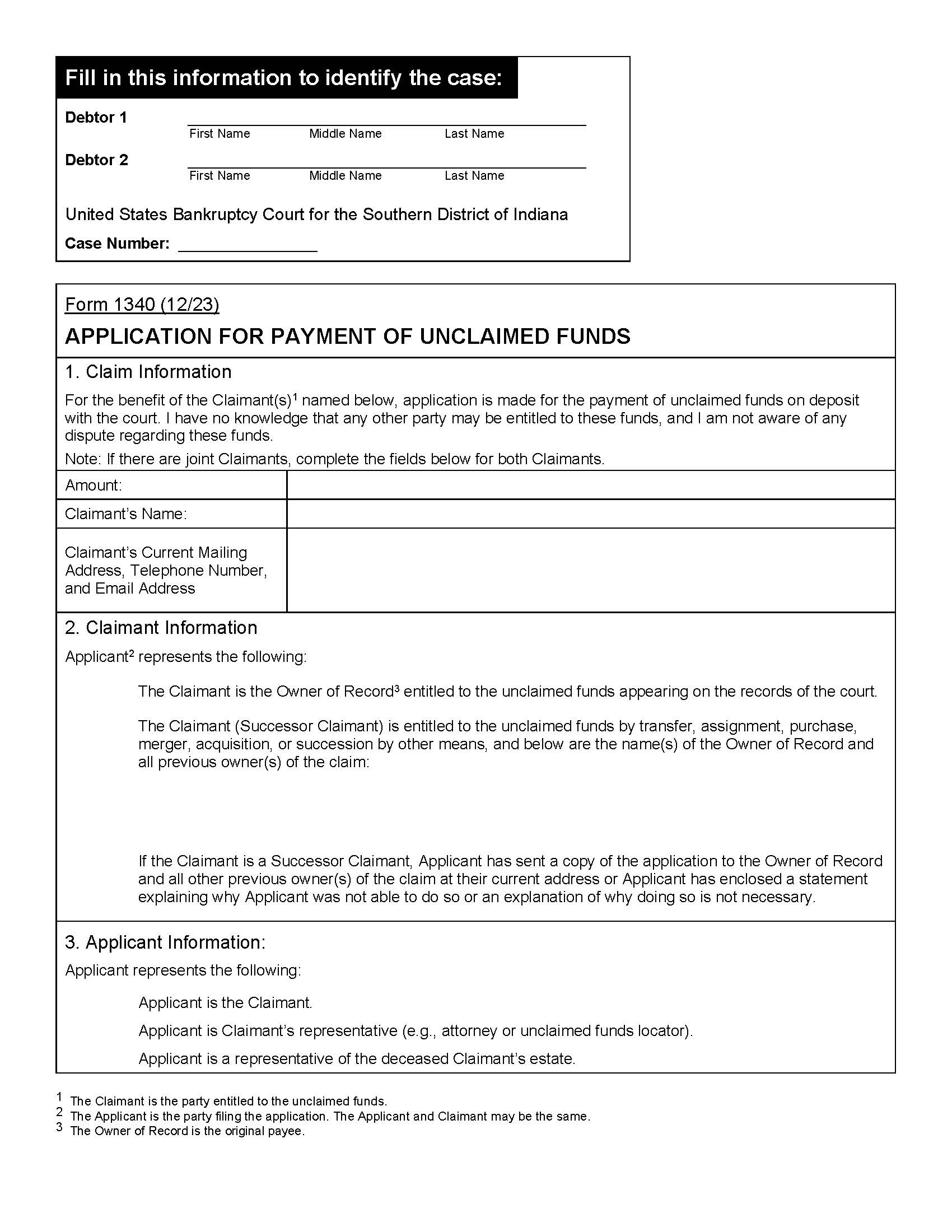 Application For Payment Of Unclaimed Funds {INSB APUF} | Pdf Fpdf Docx | Indiana