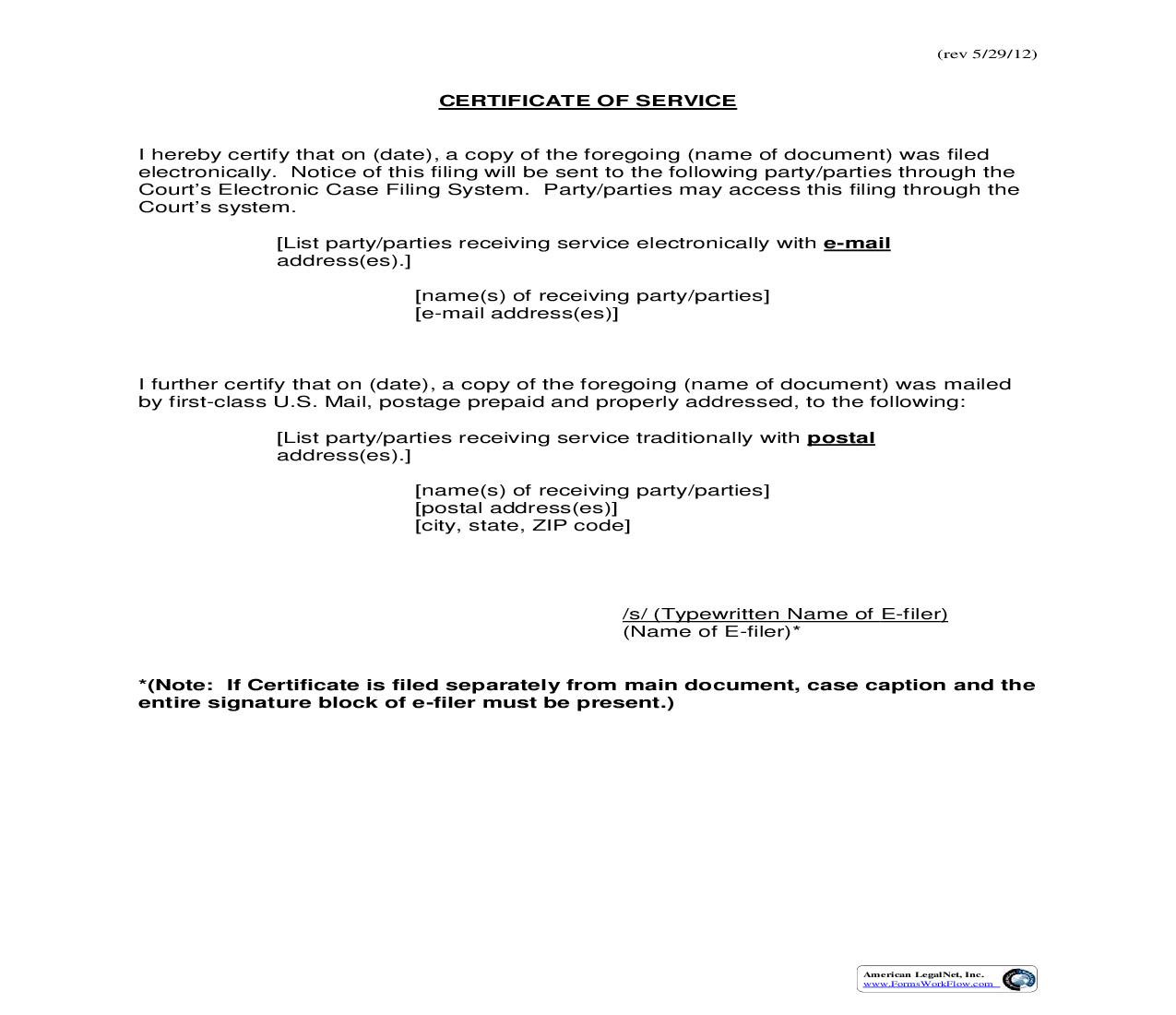 Certificate Of Service (General) | Pdf Fpdf Doc Docx | Indiana