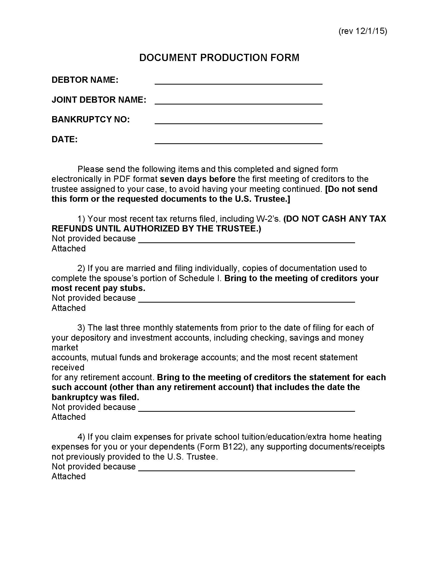 Chapter 7 Uniform Document Production List | Pdf Fpdf Doc Docx | Indiana