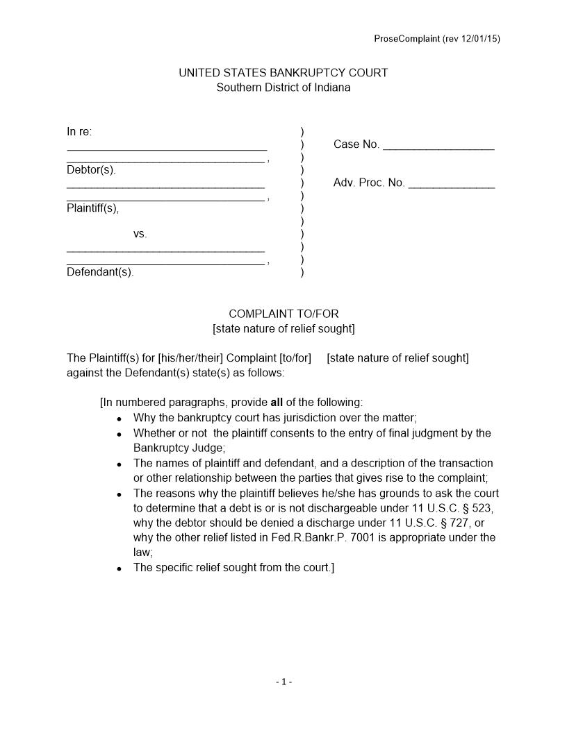 Complaint To-For | Pdf Fpdf Docx | Indiana