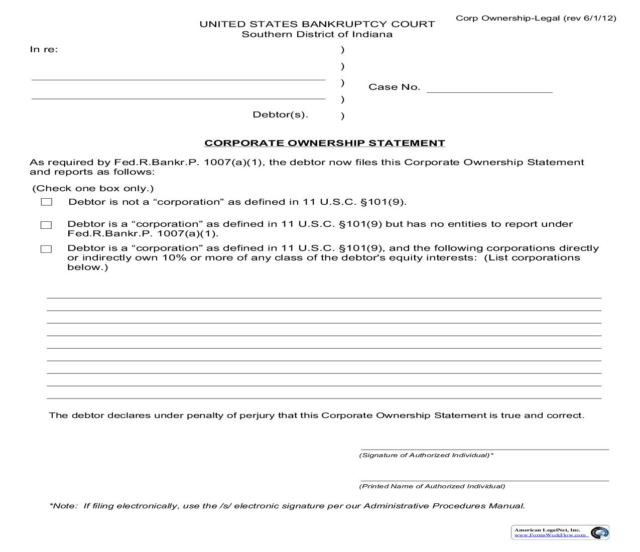 Corporate Ownership Statement | Pdf Fpdf Doc Docx | Indiana