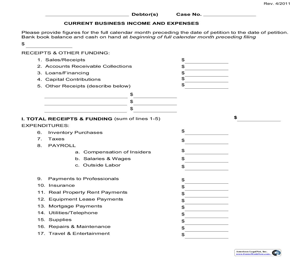 Current Business Income And Expenses | Pdf Fpdf Doc Docx | Indiana